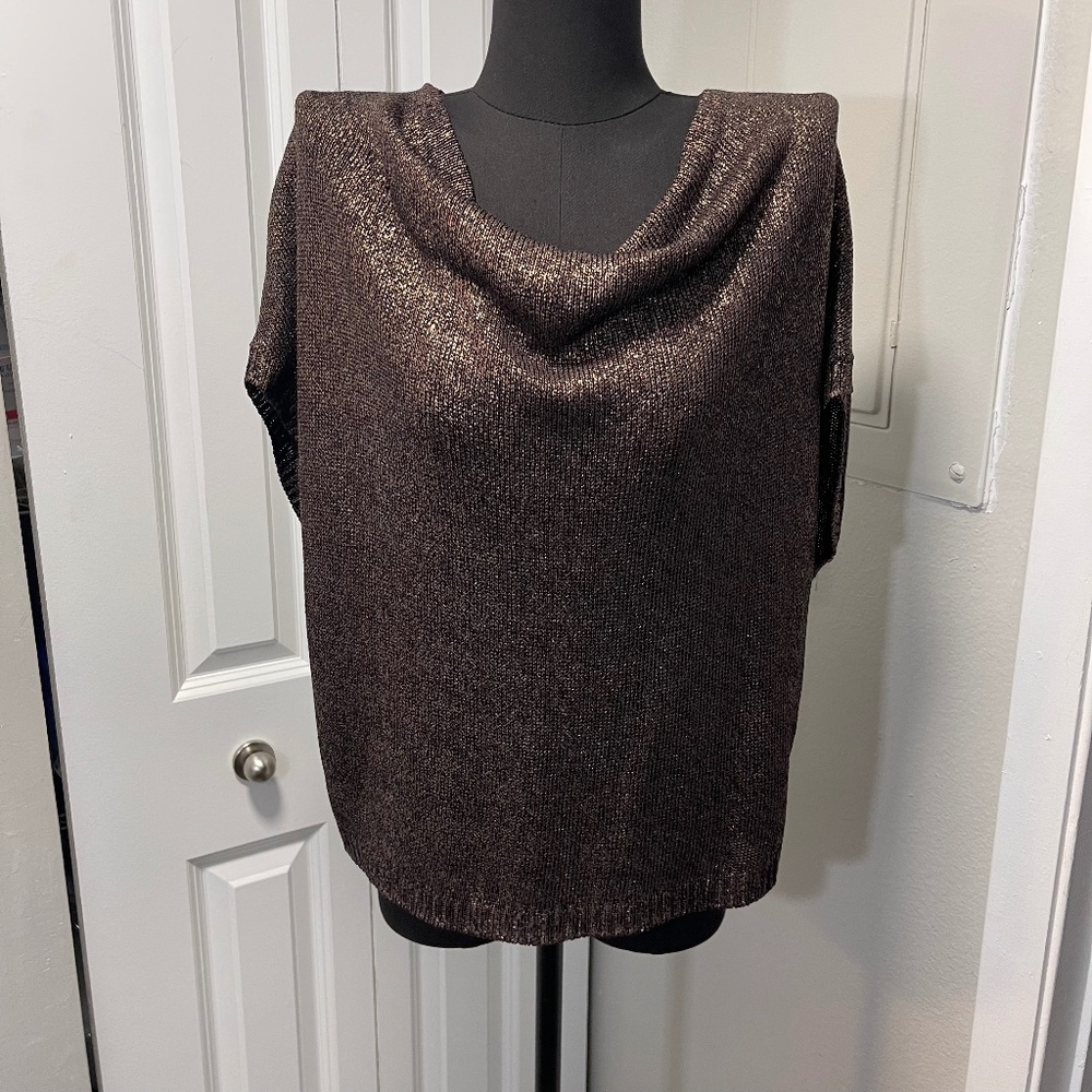 $320+NEW Vince Women's Drape Neck Sweater Brown Metallic Dolman Short Sleeves S